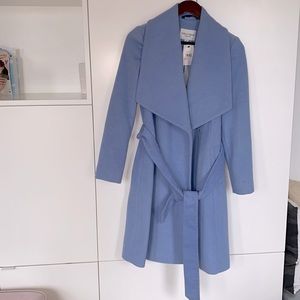 Cole Haan belted wrap coat ice blue
